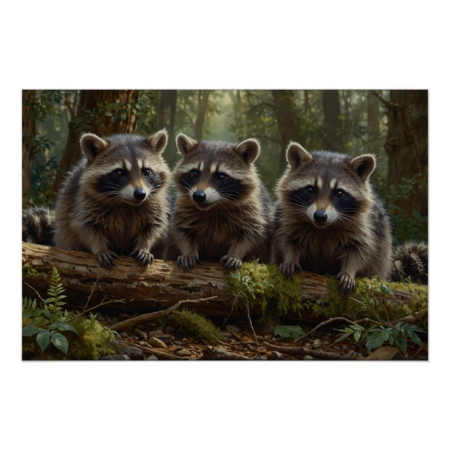Poster Trois jeunes ratons dans la forêt (Devant)