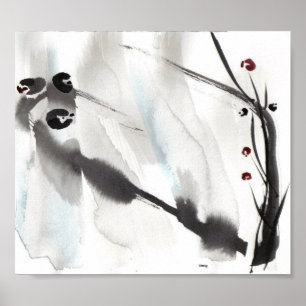 Poster Trois oiseaux sur l'art du saule Imprimer