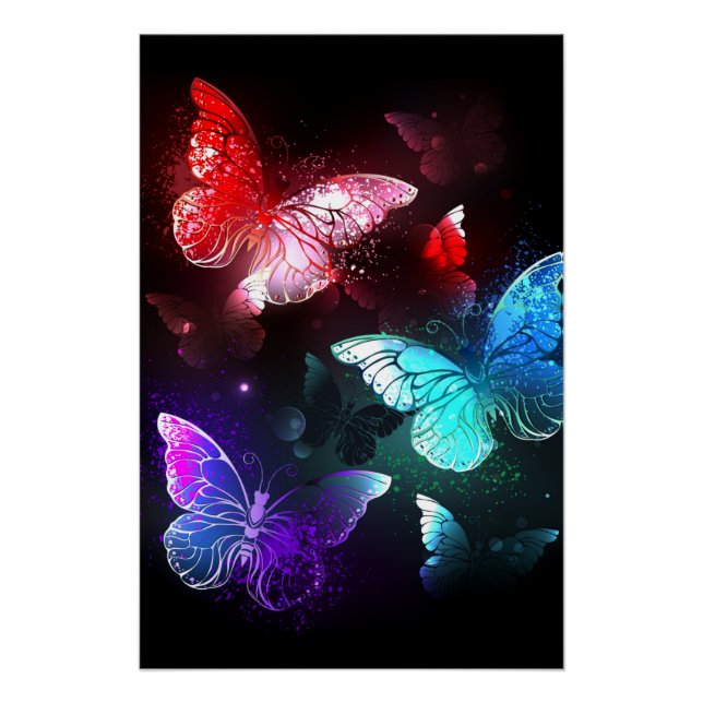 Poster Trois papillons brillants sur l'arrière - plan de  (Devant)