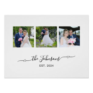 Poster Trois photos de mariage avec signature à queue en