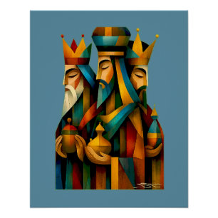 Poster Trois Sages Hommes Art de Nativité Abstrait