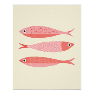 Poster Trois sardines roses