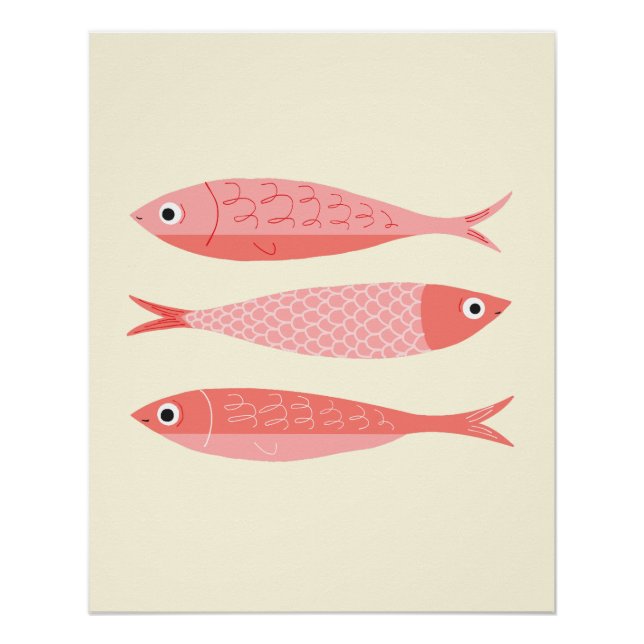 Poster Trois sardines roses (Devant)