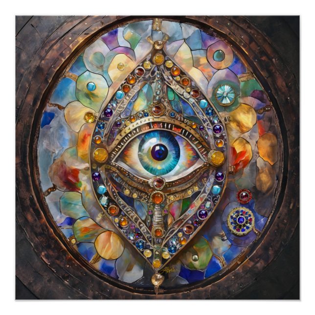 Poster Troisième œil sur verre et bronze (Devant)