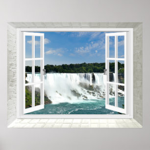 Poster Trompe l'oeil Cascade Fake Window View