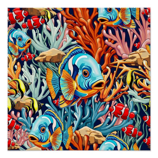 Poster Tropical Fish Colorful Summer Vibes (Devant)