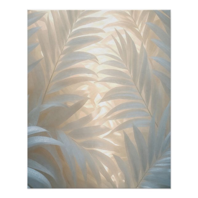Poster Tropiques blancs, feuilles de palmier aquarelle (Devant)