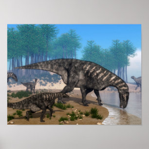 Poster Troupeau de dinosaures d'Iguanodon sur le rivage
