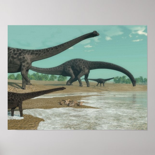 Poster Troupeau de dinosaures Diplodocus - rendu 3D (Devant)