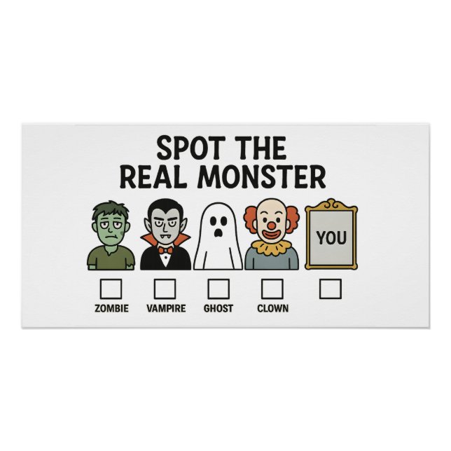 Poster Trouvez le vrai jeu de miroir d'Halloween Monstre (Devant)