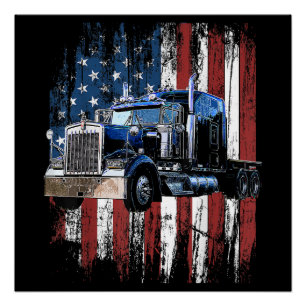 Poster Trucker American Flag Truck Driver Truck Driver Gi