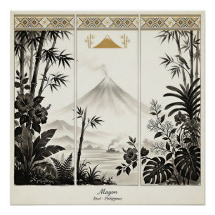 Poster Tryptique mural artistique du volcan Mayon