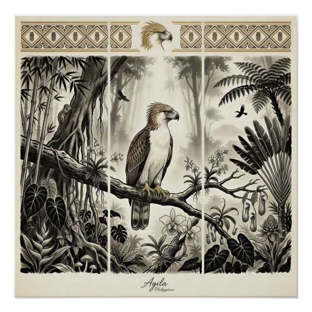 Poster Tryptique mural d'art sur l'aigle des Philippines (Devant)