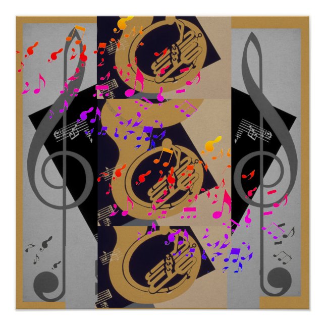 Poster Tuba Et Music Notes (Devant)