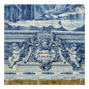 Poster Tuiles murales portugaises bleues et blanches avec
