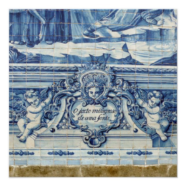 Poster Tuiles murales portugaises bleues et blanches avec (Devant)
