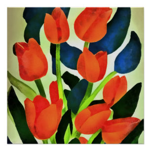 Poster Tulipes Aux Couleurs Fortes Art Floral Rouge