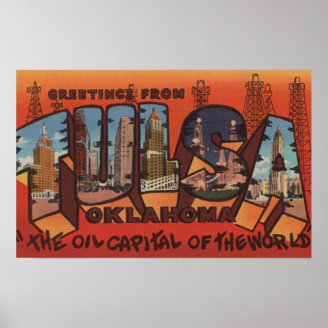 Poster Tulsa, OklahomaScènes de grandes lettresTulsa, OK (Devant)
