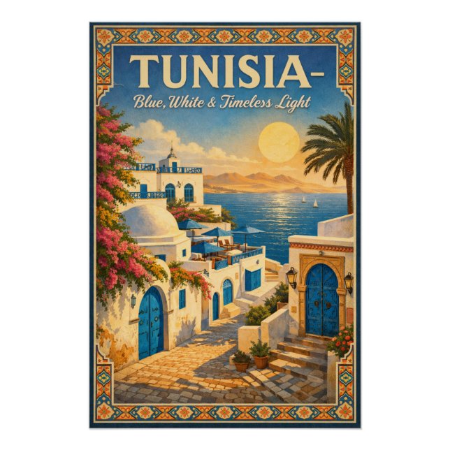 Poster TUNISIE – Bleu, Blanc & Lumière Intemporelle (Devant)