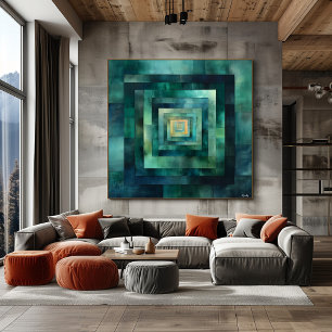 Poster Tunnel géométrique Art Abstrait - Turquoise et ver