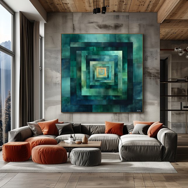 Poster Tunnel géométrique Art Abstrait - Turquoise et ver (Créateur téléchargé)