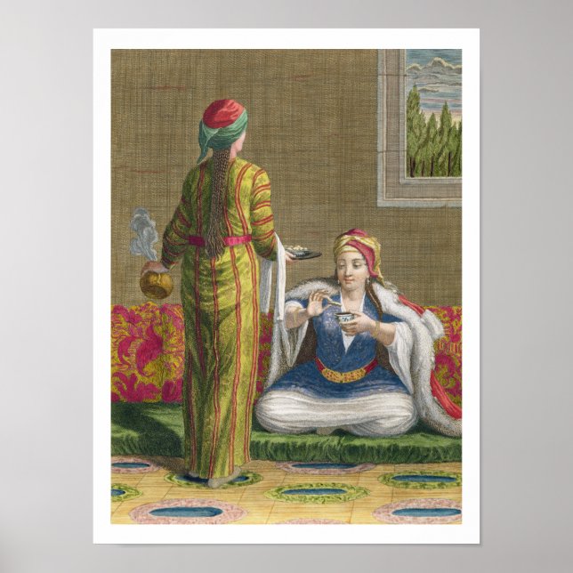 Poster Turc Girl, avec café sur le canapé, 18e cent (Devant)