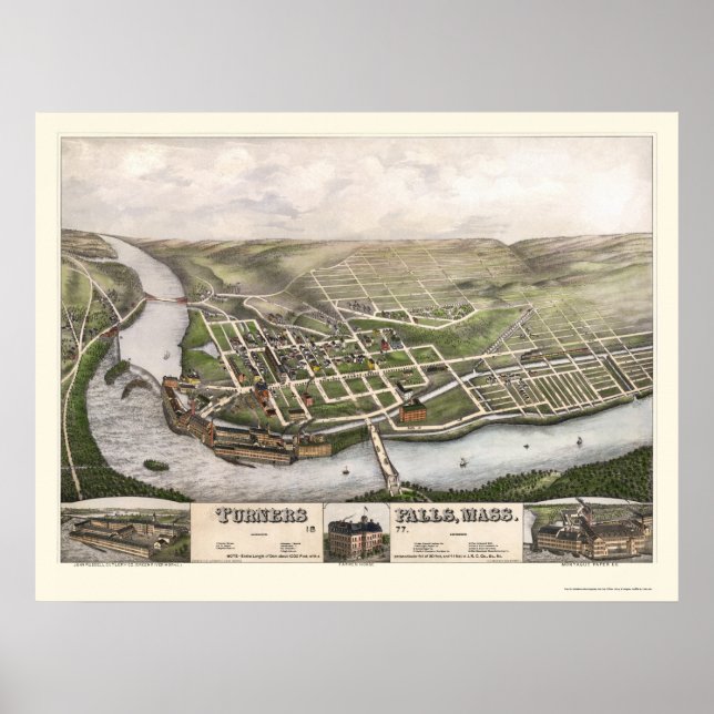 Poster Turners Falls, MA Carte panoramique - 1877 (Devant)