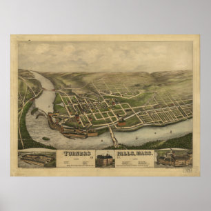 Poster Turners Falls Massachusetts 1877 Antique Panoramiq