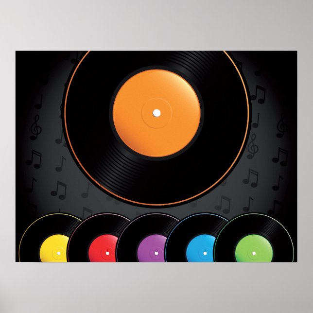 Poster Turntable Records In Vivid Colors (Devant)