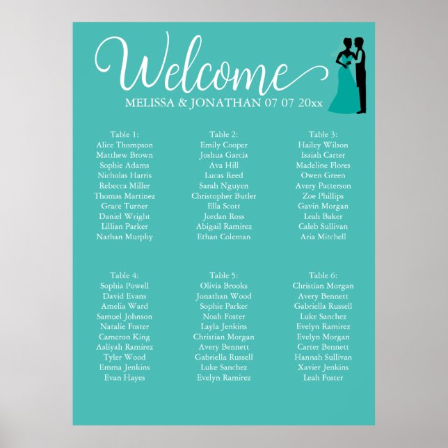 Poster turquoise blanc élégant mariage (Devant)
