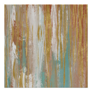 Poster Turquoise, blanc, rouge ocre et or Abstrait