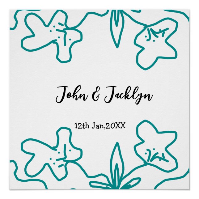 Poster Turquoise bleu couple marié date flstylish  (Devant)