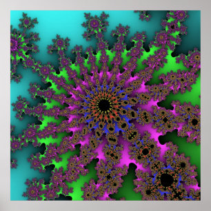 Poster Turquoise coloré, vert et violet fractal
