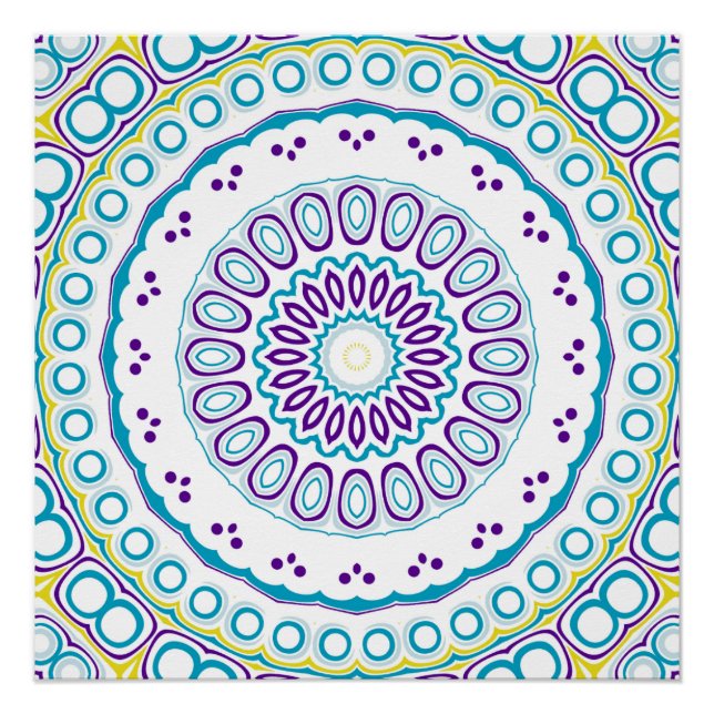 Poster Turquoise et violet Mandala Motif (Devant)