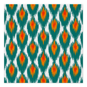 Poster Turquoise Orange Abstrait Tribal Ikat Diamond Moti