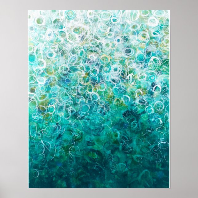 Poster Turquoise peinture ombre Abstraite blanche 16x20 I (Devant)