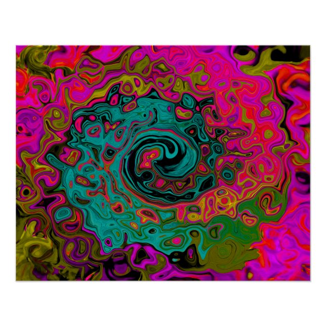 Poster Turquoise Trippeyant Abstrait Rétro Tourbillon Liq (Devant)