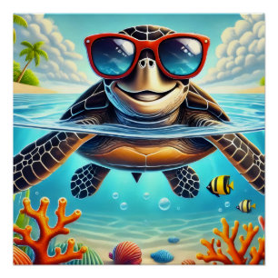 Poster Turtle High Dive Artwork Perfect for Turtle Lovers