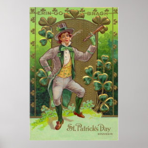 Poster Tuyau en argile Leprechaun Shamrock Shillelagh