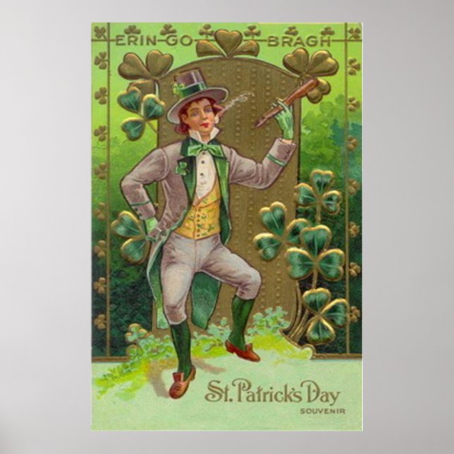 Poster Tuyau en argile Leprechaun Shamrock Shillelagh (Devant)