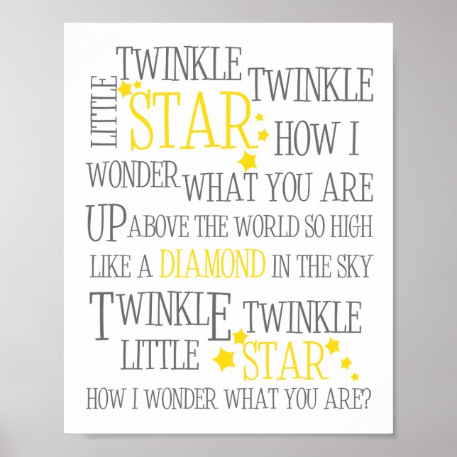 POSTER TWINKLE TWINKLE PETIT ÉTOILE-8X10 ART IMPRIMÉ-JAUN (Devant)