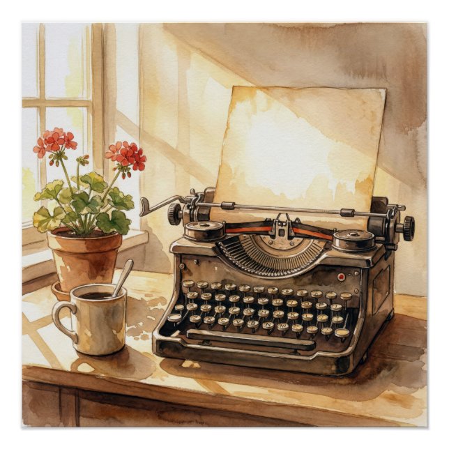 Poster Typewriter d'art à l'aquarelle (Devant)