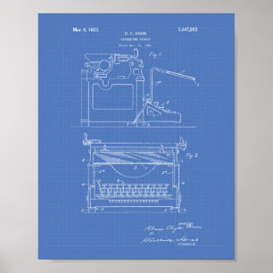 Poster Typewriter Screen 1923 Patent Art Blueprint