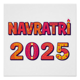 Poster Typographie colorée du festival "NAVRATRI 2025"
