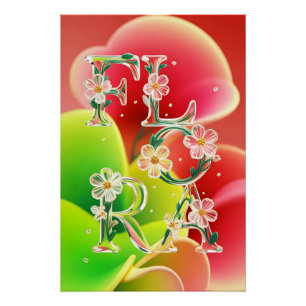 Poster Typographie de flore en verre 3D fantaisiste
