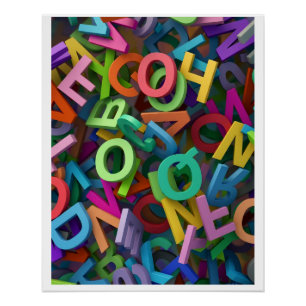 Poster Typographie de lettres d'alphabet colorées Jeu d'a