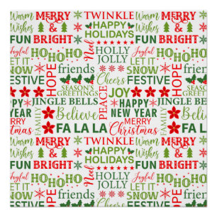 Poster Typographie de Noël rouge et vert sans couture