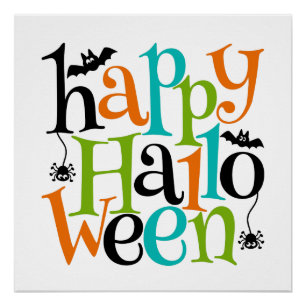 Poster Typographie d'Halloween moderne Bats Araignées