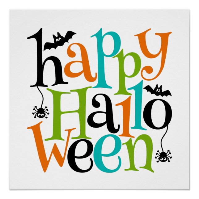 Poster Typographie d'Halloween moderne Bats Araignées (Devant)