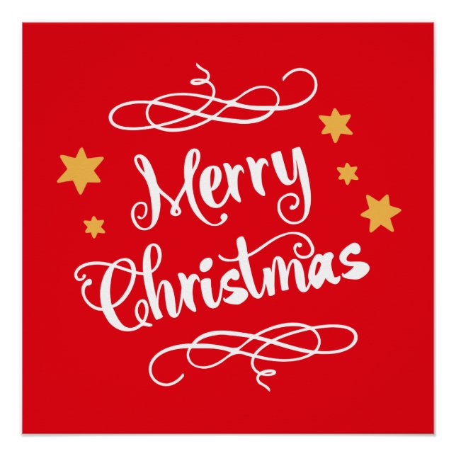 Poster Typographie Joyeux Noël Rouge Clair Blanc (Devant)